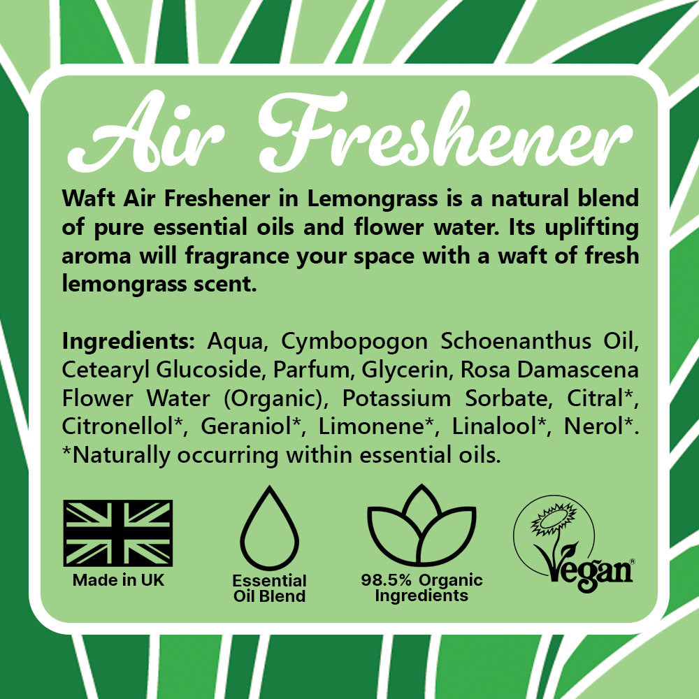 Waft Air Freshener | Lemongrass | 100m | Natural Essential Oil Room Spray