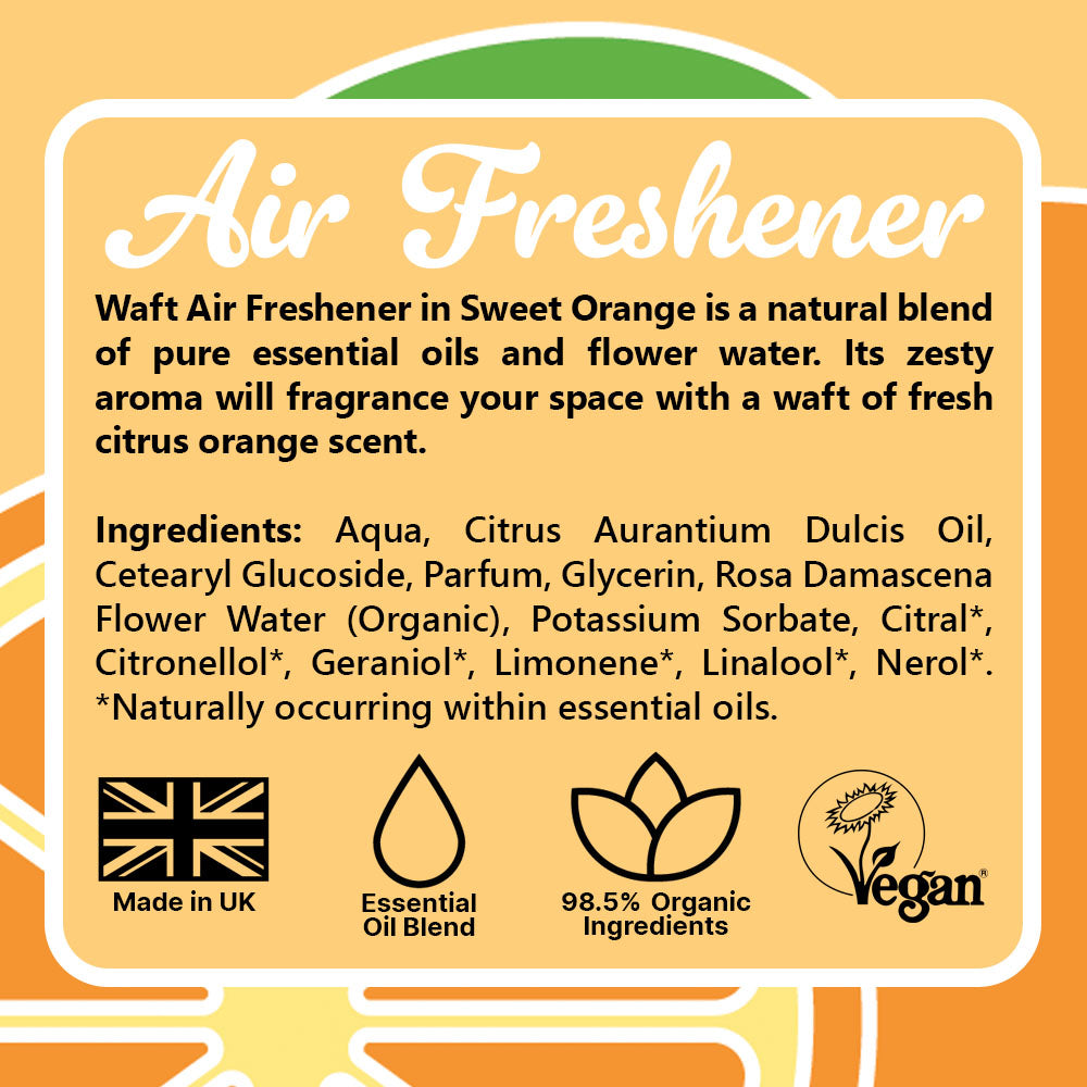 Waft Air Freshener | Sweet Orange | 100ml | Natural Essential Oil Room Spray