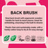 Product description for a LoofCo back brush with sustainability features on a pink background
