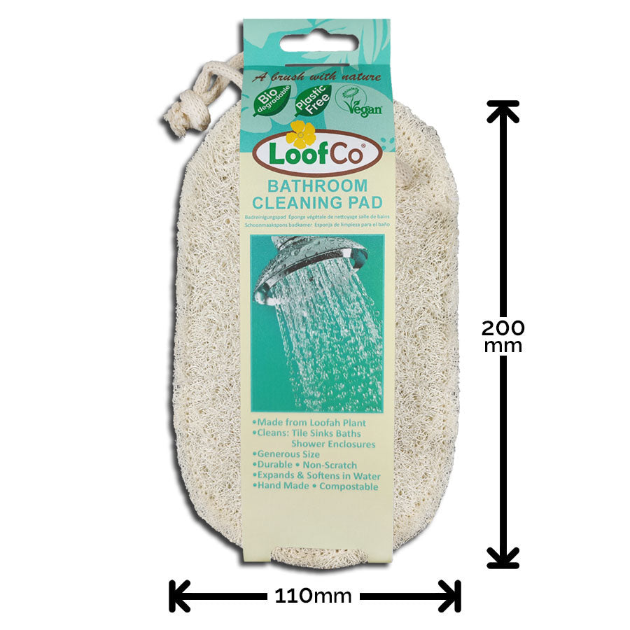 LoofCo Bathroom Cleaning Pad  in packaging on white background with measurements