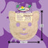 LoofCo Cat body loofah with measurements on a purple background