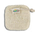 Natural loofah with a string loop and LoofCo logo on a white background