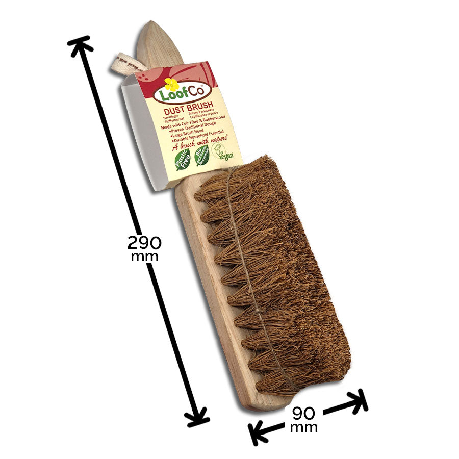 LoofCo Dust Brush | Natural Coir & Rubberwood Sweeping Brush | Plastic Free