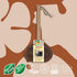 Loof Co household bin brush with packaging on a brown and beige abstract background, featuring sustainability logos