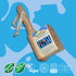Wooden LoofCo seaside brush with packaging on a blue background, featuring branding and sustainability logos.