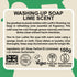 LoofCo Washing-Up Soap Lime visual of product description & ingredients on green background with eco logos