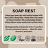 LoofCo Soap Rest visual of product description on beige background with eco logos