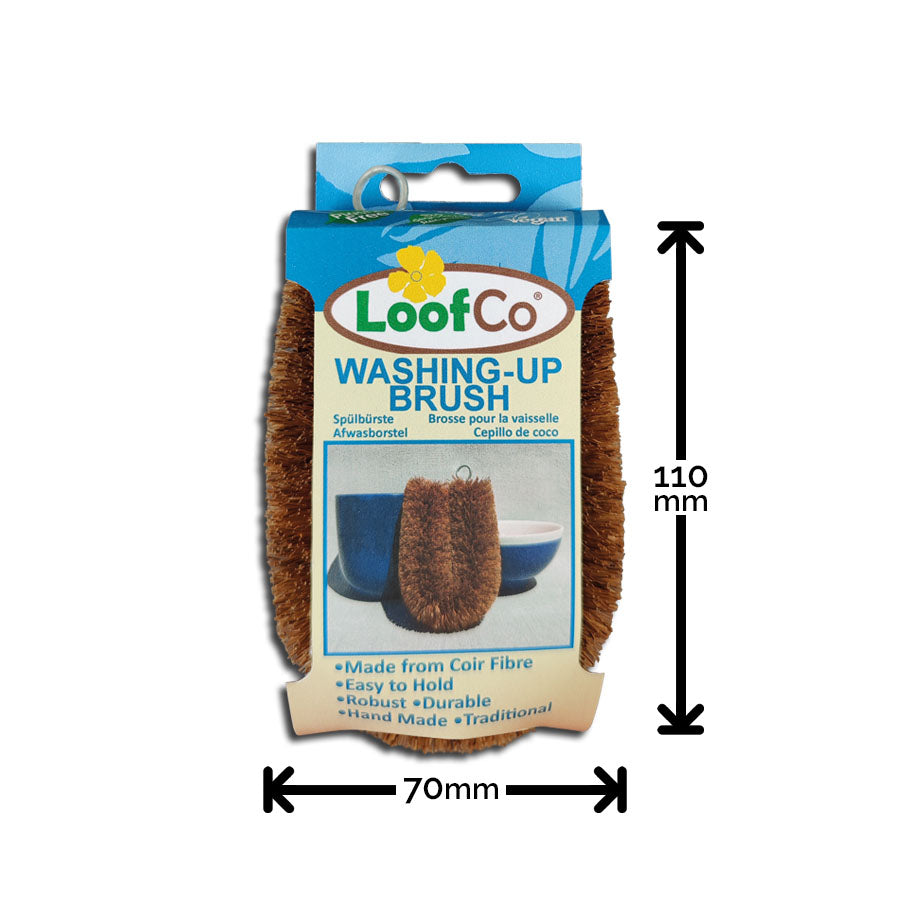  LoofCo Washing Up Brush in packaging on white background with measurements