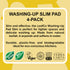 LoofCo Washing-Up Slim Pad 4-Pack visual of product description on yellow background with sustainability icons