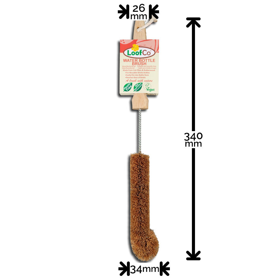  LoofCo Water Bottle Brush in packaging on white background with measurements