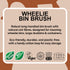 Wheelie bin brush description and certification logos on a brown background