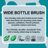 LoofCo  wide bottle brush product description and certification logos on a blue background