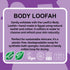 LoofCo Body Loofah colourful purple graphic of product description- a sustainble swap from plastic bath sponges